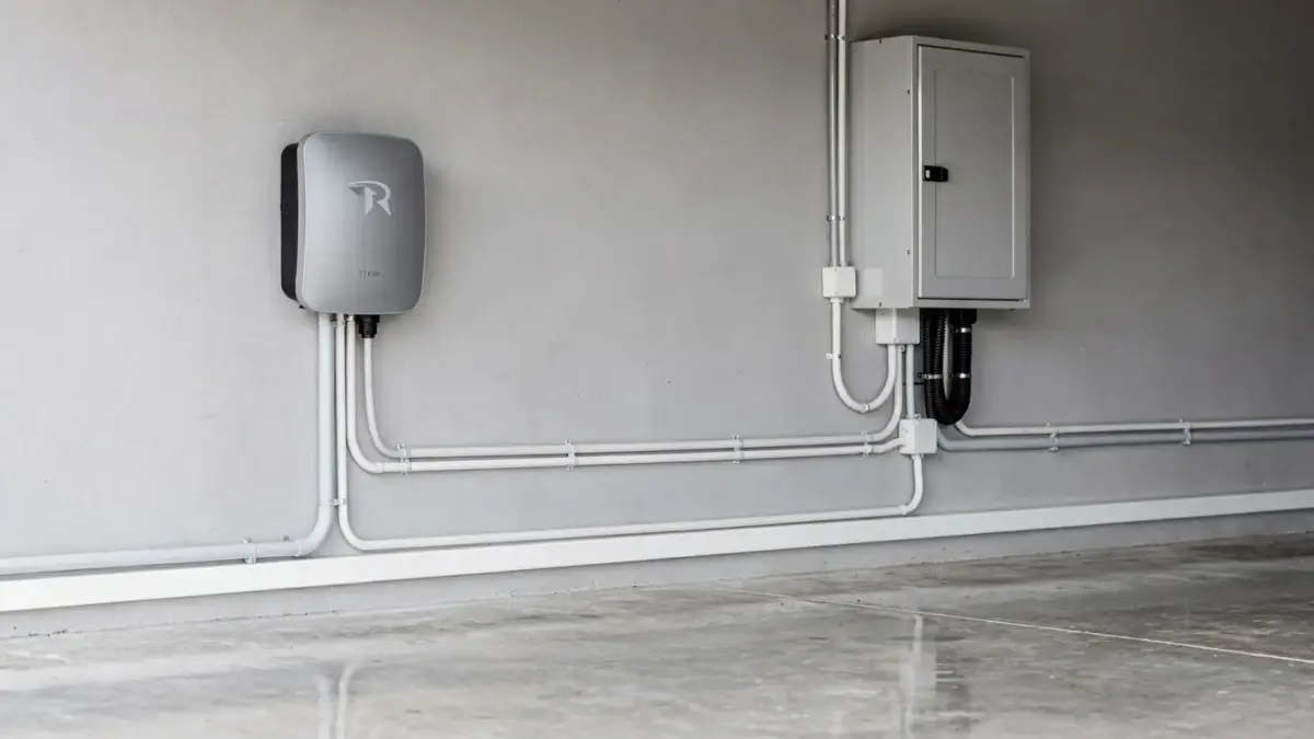 11-kW-Wallbox in einer Garage neben dem Sicherungskasten zur Absicherung in Deutschland