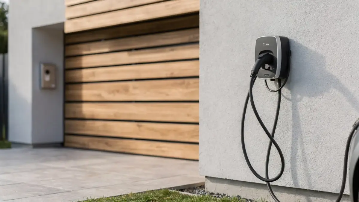 11-kW-Wallbox an einer Hauswand zur Anmeldung beim Netzbetreiber