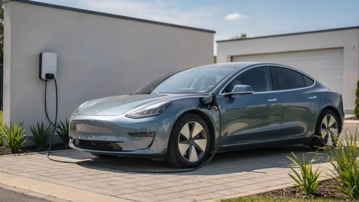 Wallbox an einem Elektroauto in der Einfahrt: tägliches Laden sicher und effizient im Alltag