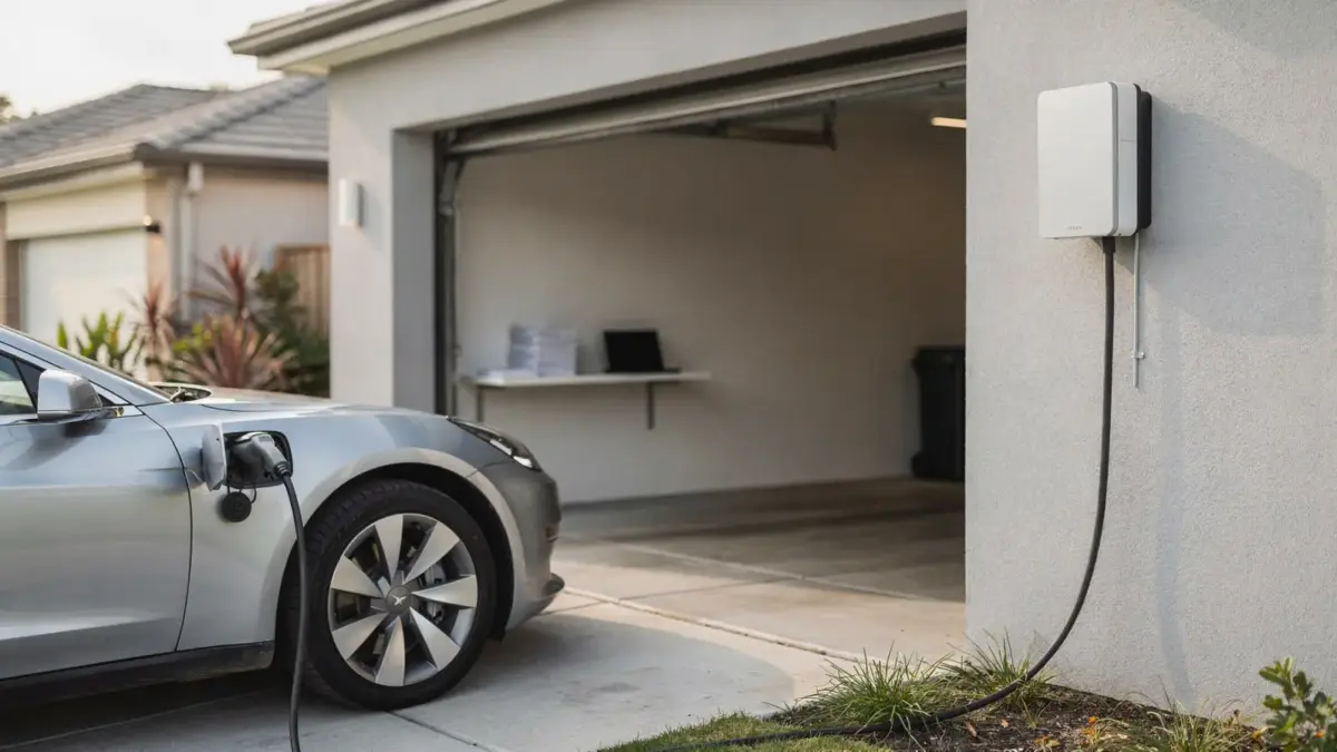 Wallbox an der Hauswand neben Elektroauto – Thema steuerlich absetzen und Nachweise