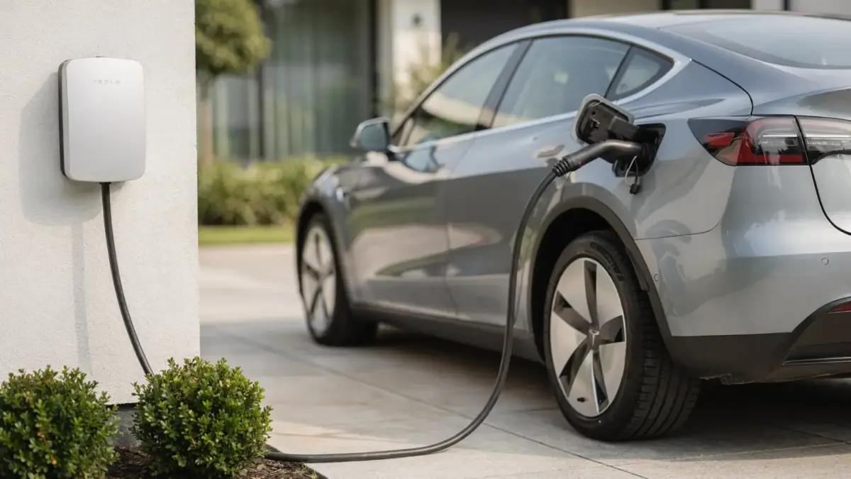 Elektroauto an der Wallbox in der Einfahrt – Thema: Laden, Batterie und sinnvolle Einstellungen bei Kurzstrecken