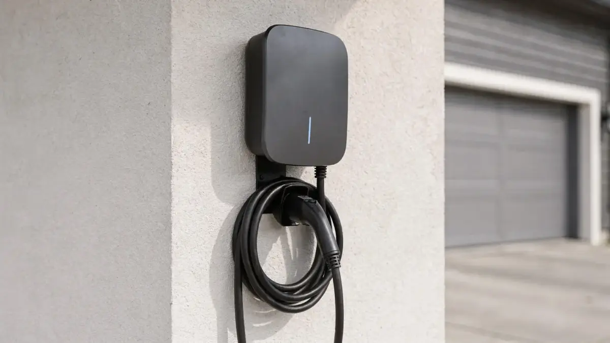 Wallbox an der Hauswand als Beispiel für die Voraussetzungen zur 11-kW-Installation