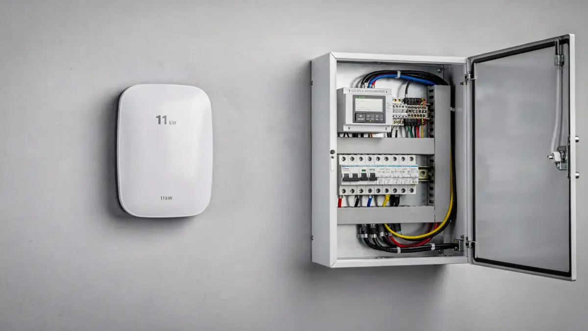 Lastmanagement-Messgerät für die 11-kW-Wallbox im Verteilerkasten neben der Wallbox