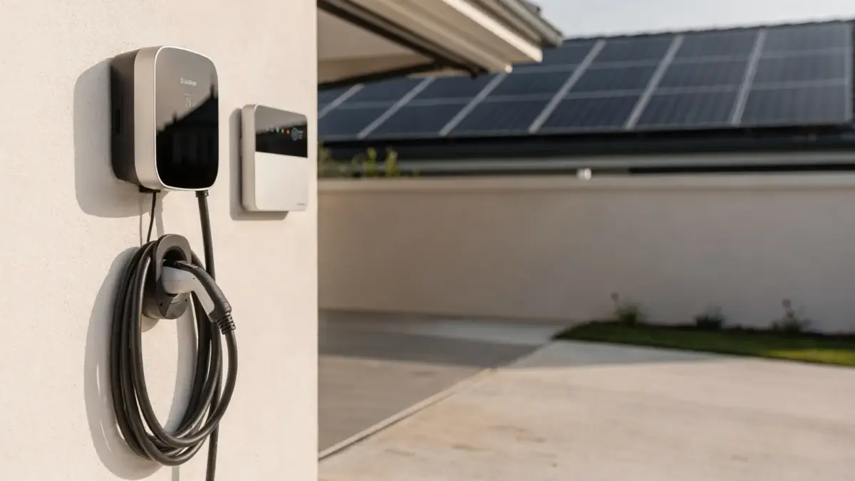 Wallbox mit PV-Einspeisung und Energiemanagement in einer Hausgarage