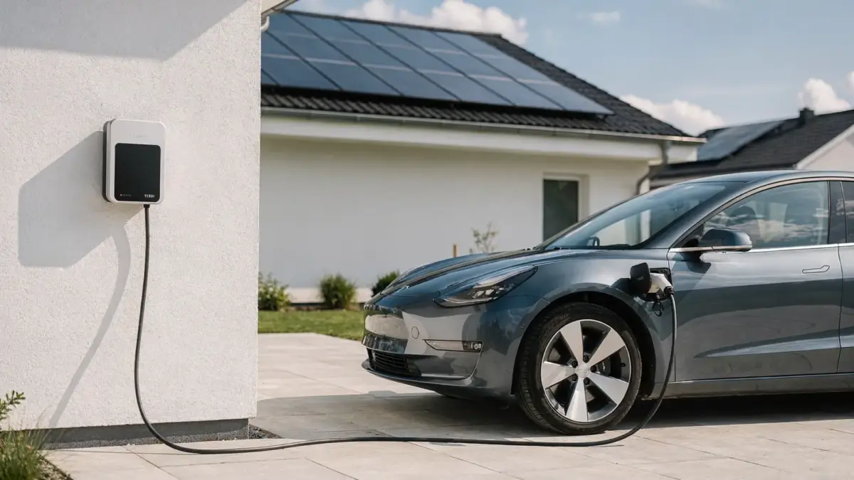 11-kW-Wallbox an Haus und Elektroauto zum Laden mit Solarstrom