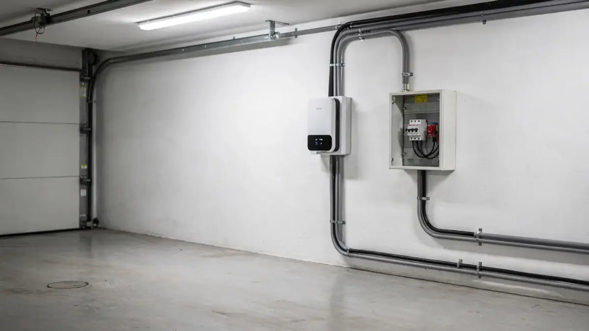 Wallbox mit FI-Schalter und Sicherungskasten bei der Prüfung der Absicherung