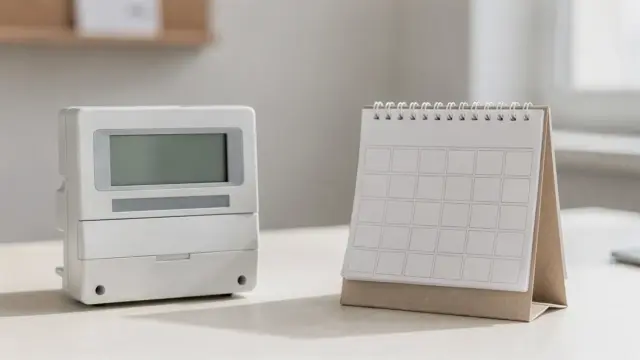 Stromzähler und Kalender zum Thema Stromtarif-Laufzeit