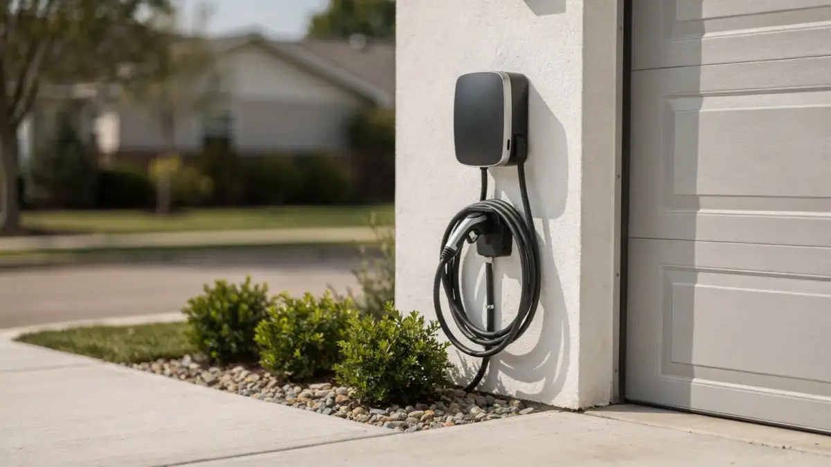 Wallbox neben der Garage: Installationsbereich mit nötigem Abstand zur Garagenwand