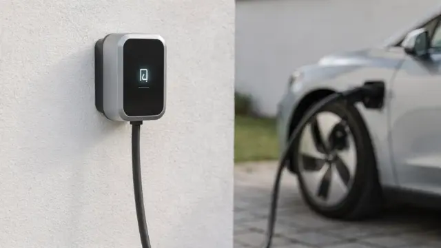 Wallbox an einer Hauswand mit angeschlossenem Ladekabel zum Thema falscher Status anzeigen