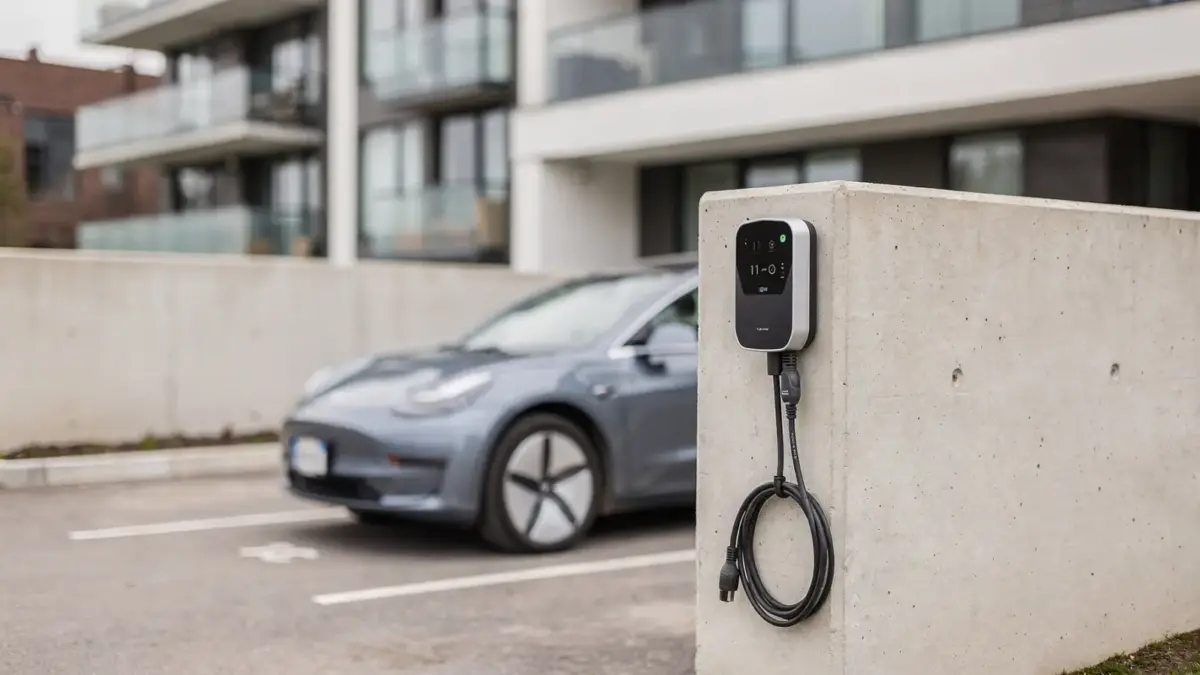11-kW-Wallbox an einem Stellplatz in einer WEG-Parkgarage